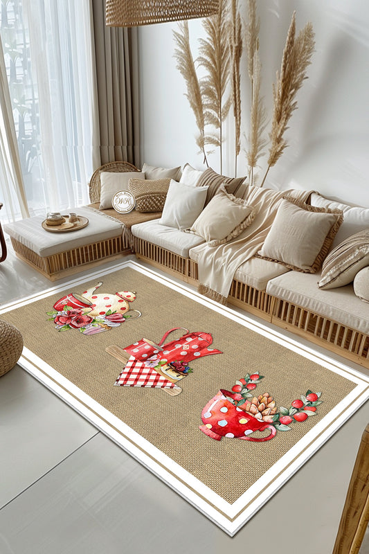 West Home Dijital Baskılı Yıkanabilir Kaymaz Taban Mutfak Halısı-497 Beige