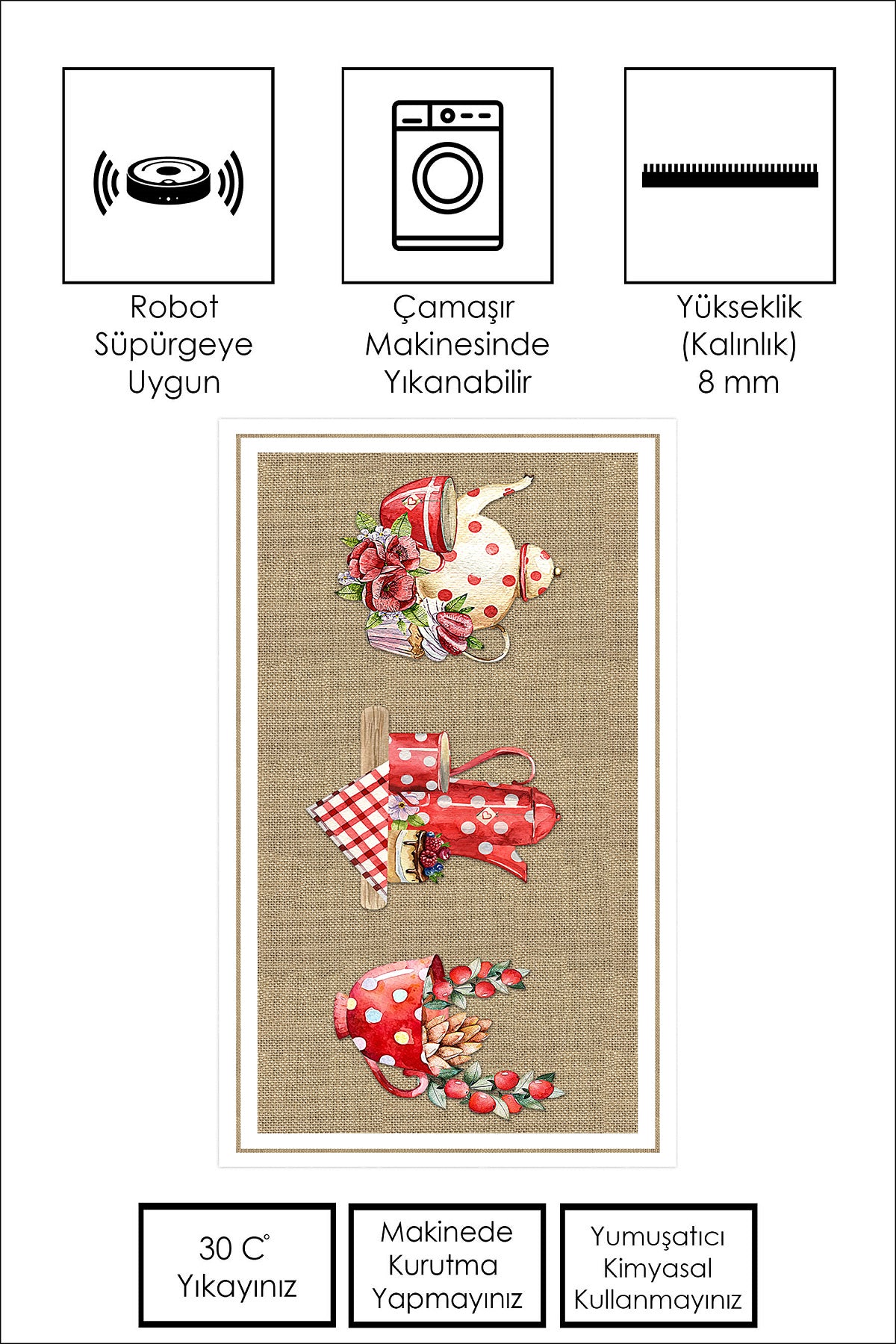 West Home Dijital Baskılı Yıkanabilir Kaymaz Taban Mutfak Halısı-497 Beige
