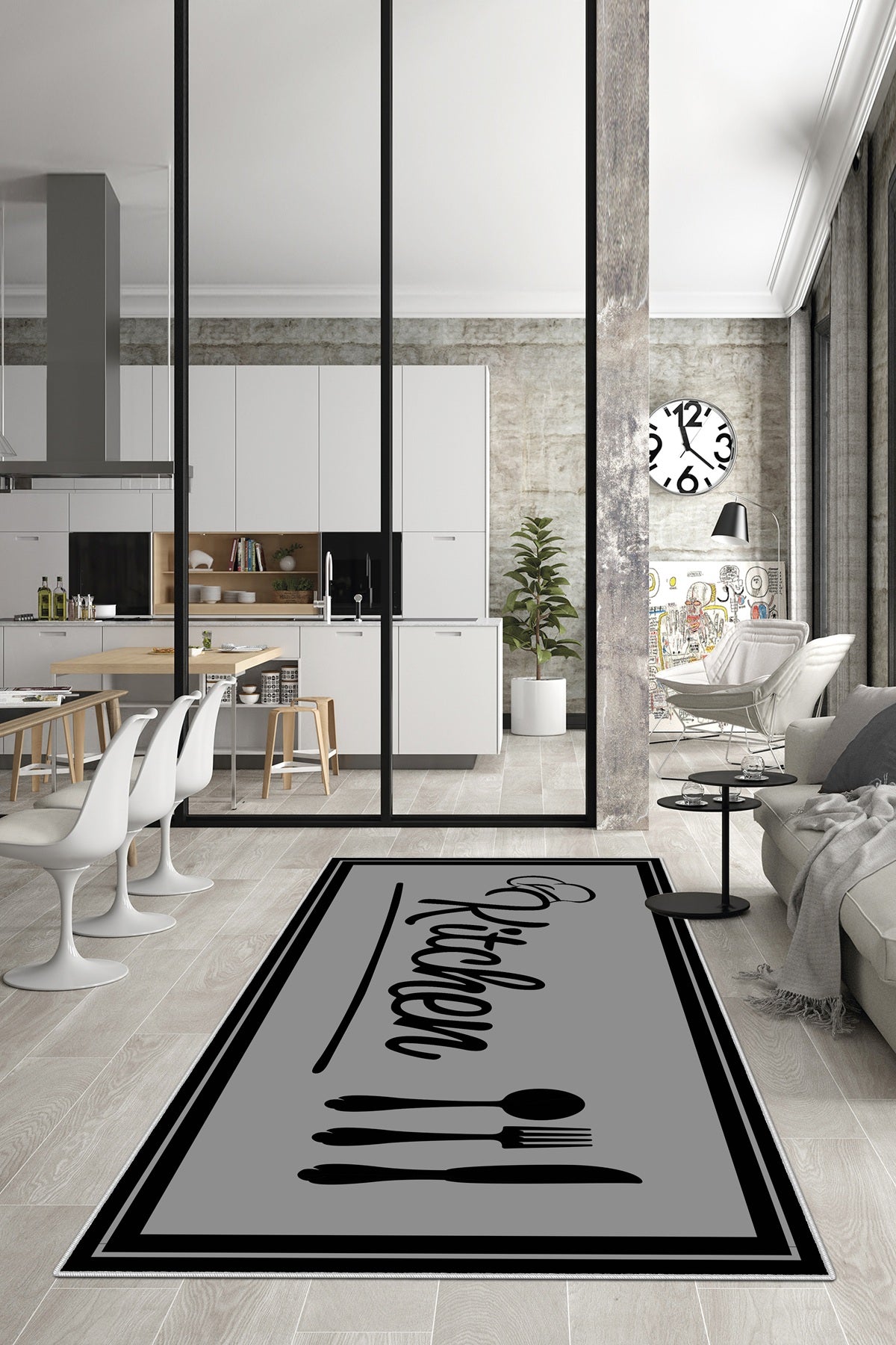 West Home Dijital Baskılı Yıkanabilir Kaymaz Taban Mutfak Halısı-498 Grey