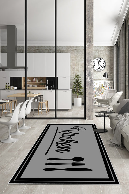 West Home Dijital Baskılı Yıkanabilir Kaymaz Taban Mutfak Halısı-498 Grey