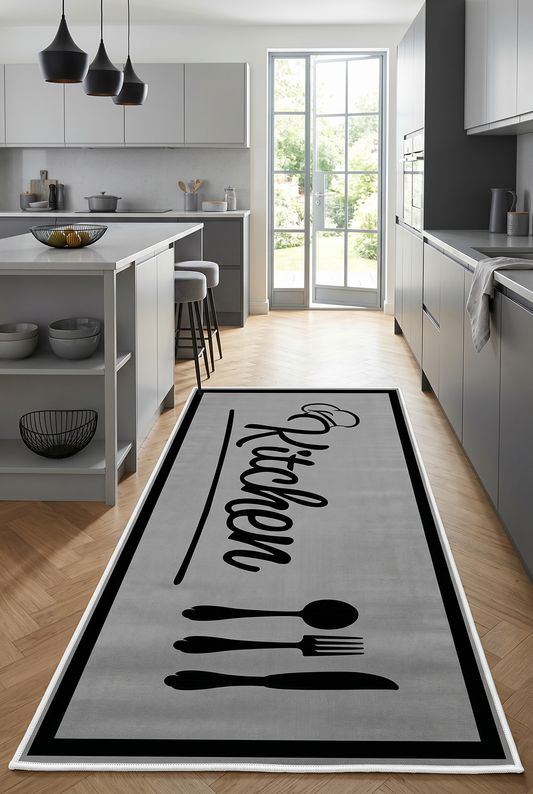 West Home Dijital Baskılı Yıkanabilir Kaymaz Taban Mutfak Halısı-498 Grey