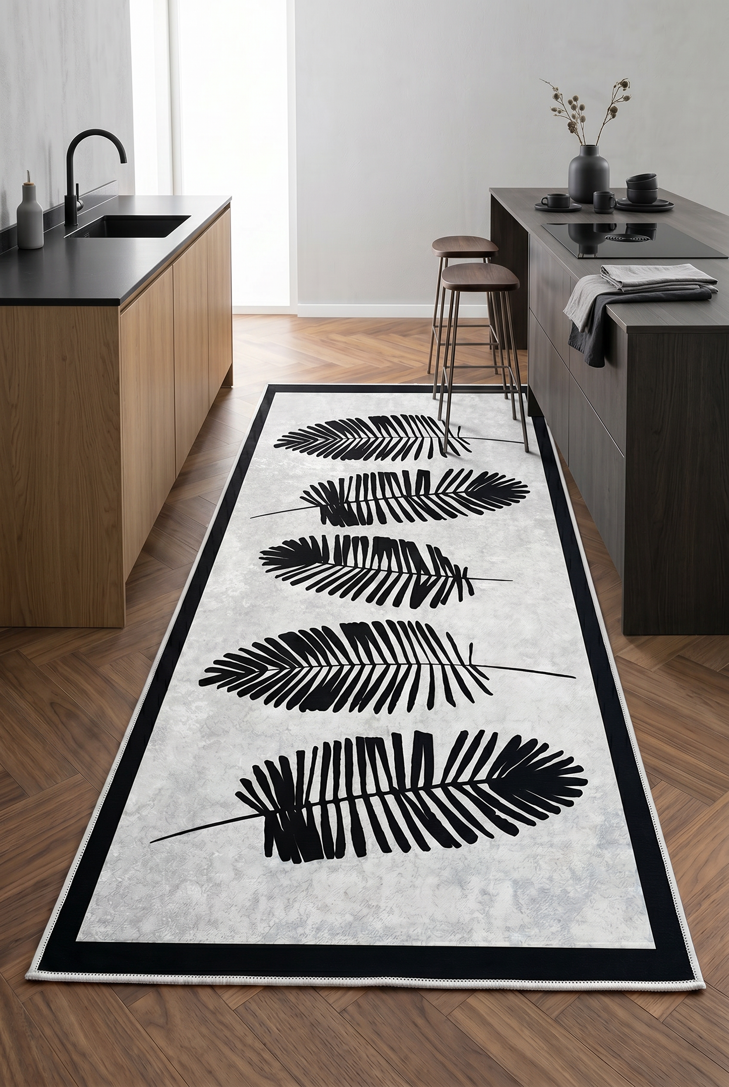 West Home Digital Print Washable Non-Slip Living Room, Kitchen and Hallway Rug - 501 White