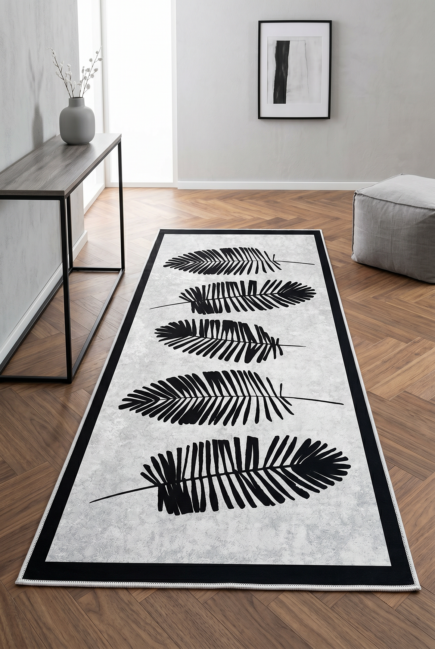West Home Digital Print Washable Non-Slip Living Room, Kitchen and Hallway Rug - 501 White