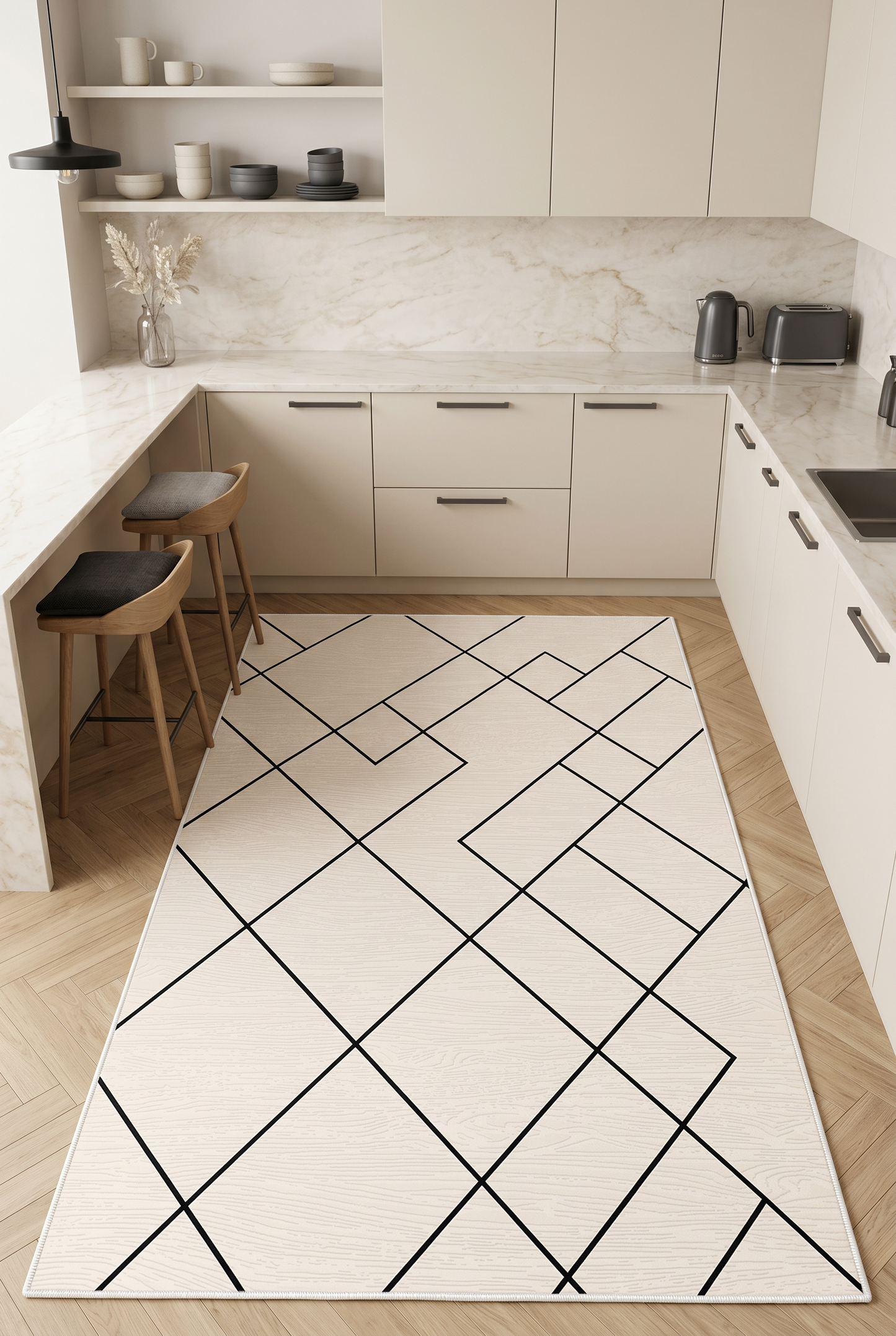 West Home Digital Print Washable Non-Slip Living Room, Kitchen and Hallway Rug - 533 Beige