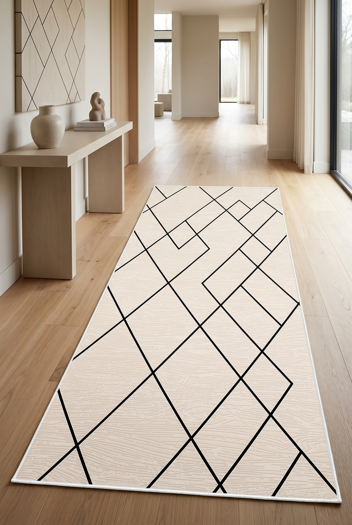 West Home Digital Print Washable Non-Slip Living Room, Kitchen and Hallway Rug - 533 Beige