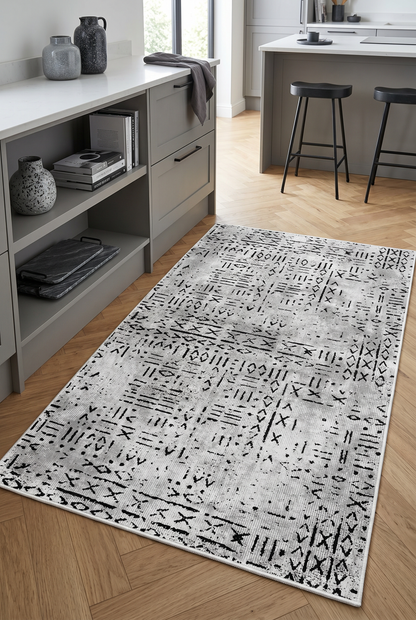 West Home Dijital Baskılı Yıkanabilir Kaymaz Taban Salon, Mutfak ve Yolluk Halısı-548 Grey