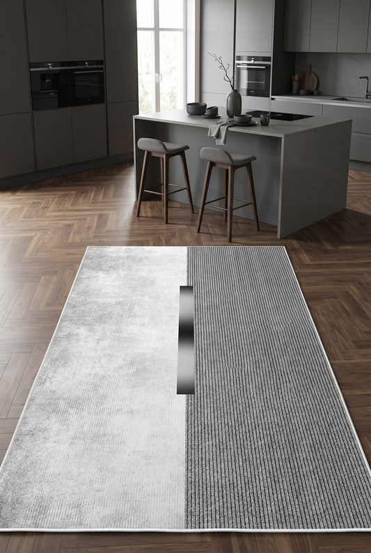 West Home Dijital Baskılı Yıkanabilir Kaymaz Taban Salon, Mutfak ve Yolluk Halısı-559 Grey