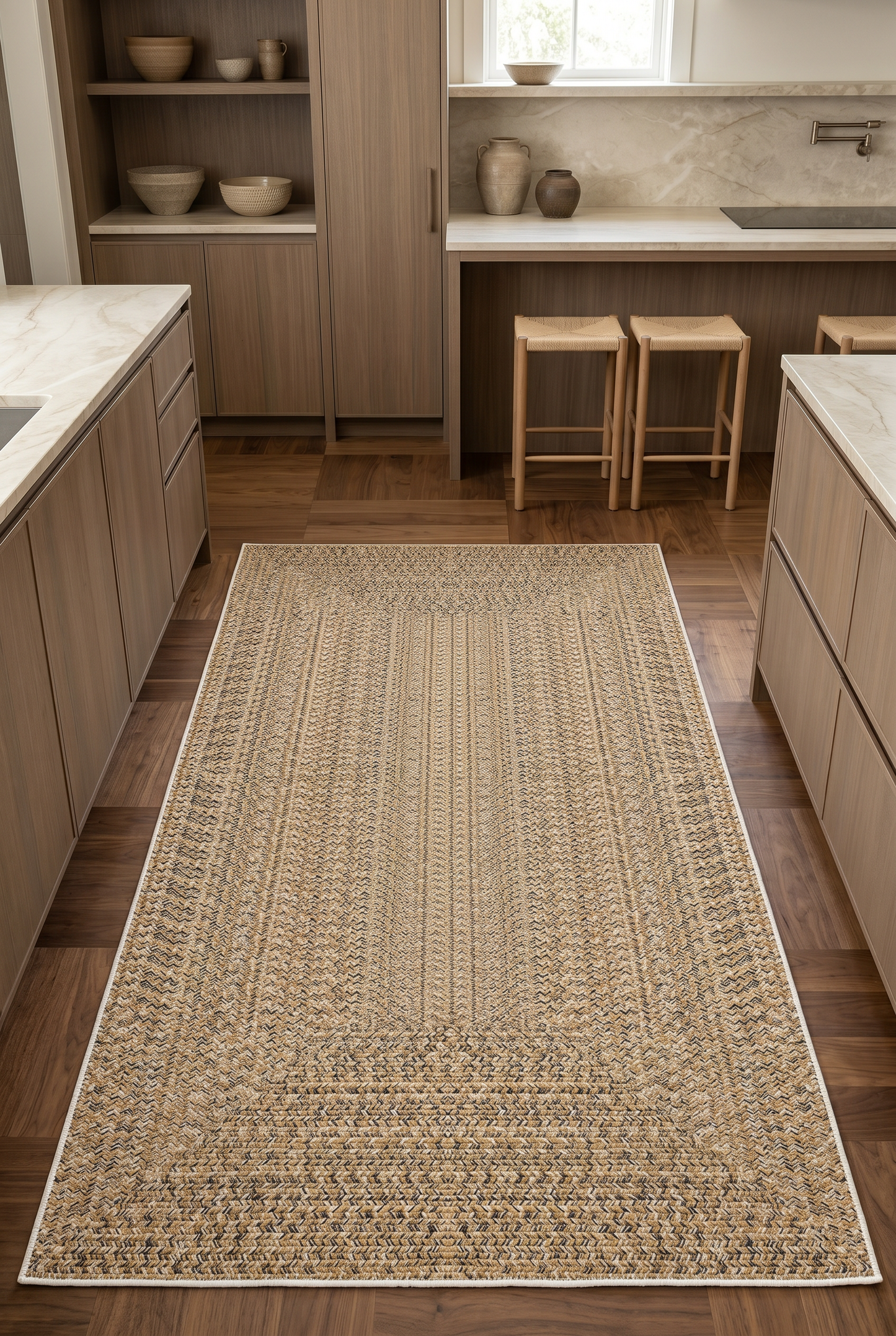 West Home Digital Print Washable Non-Slip Living Room, Kitchen and Hallway Rug - 560 Beige
