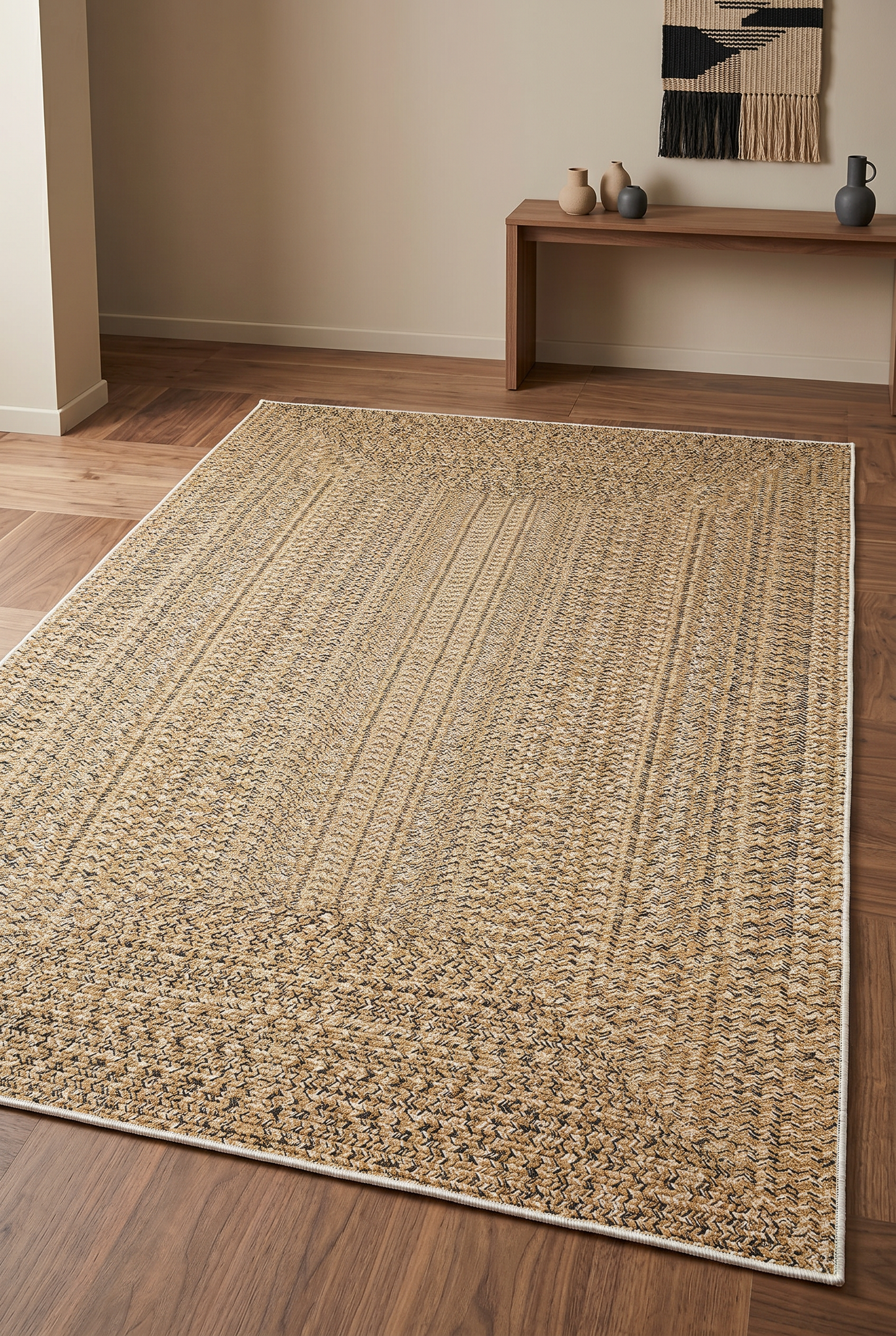 West Home Digital Print Washable Non-Slip Living Room, Kitchen and Hallway Rug - 560 Beige