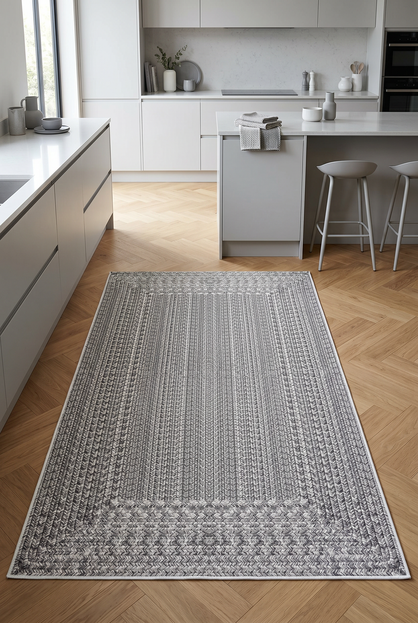 West Home Digital Print Washable Non-Slip Living Room, Kitchen and Hallway Rug - 560 Grey