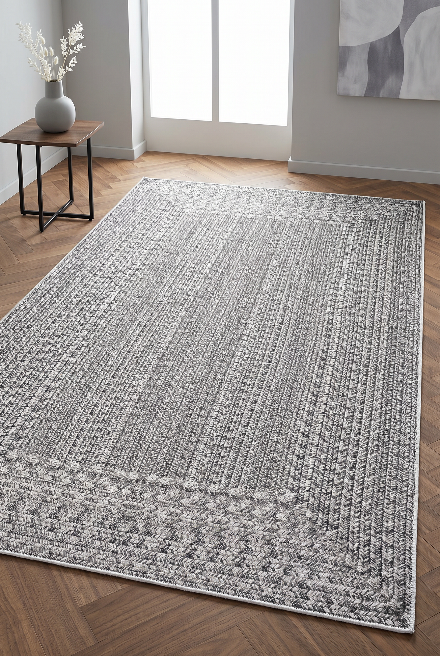 West Home Digital Print Washable Non-Slip Living Room, Kitchen and Hallway Rug - 560 Grey