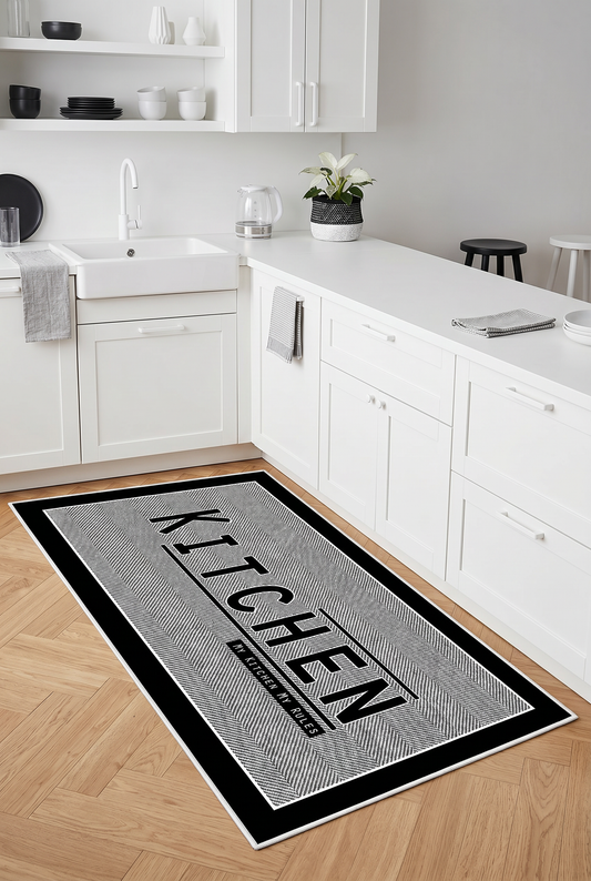 West Home Dijital Baskılı Yıkanabilir Kaymaz Taban Mutfak Halısı-561 Grey