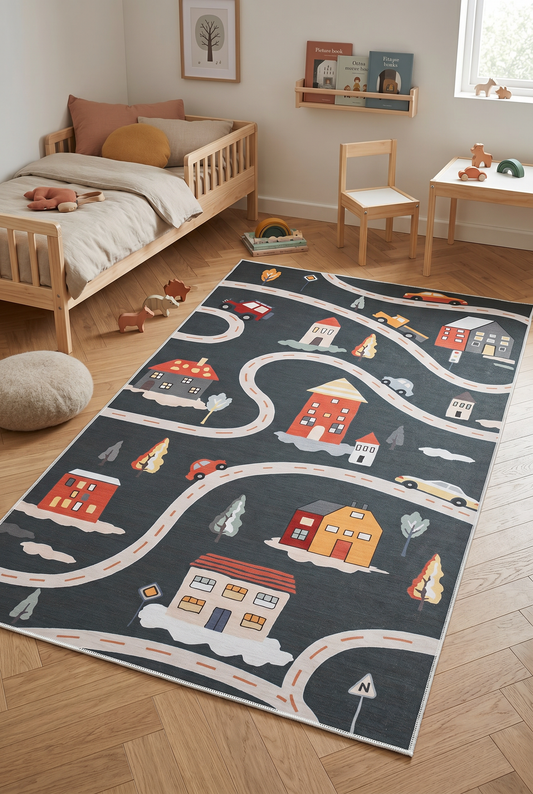 West Home Makinede Yıkanabilir, Çocuk Halısı-566 Black