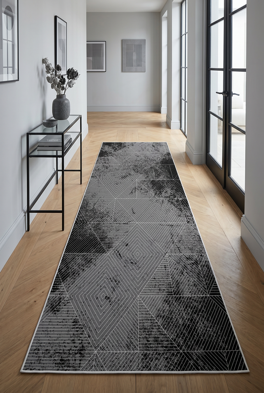 West Home Dijital Baskılı Yıkanabilir Kaymaz Taban Salon, Mutfak ve Yolluk Halısı-576 Black