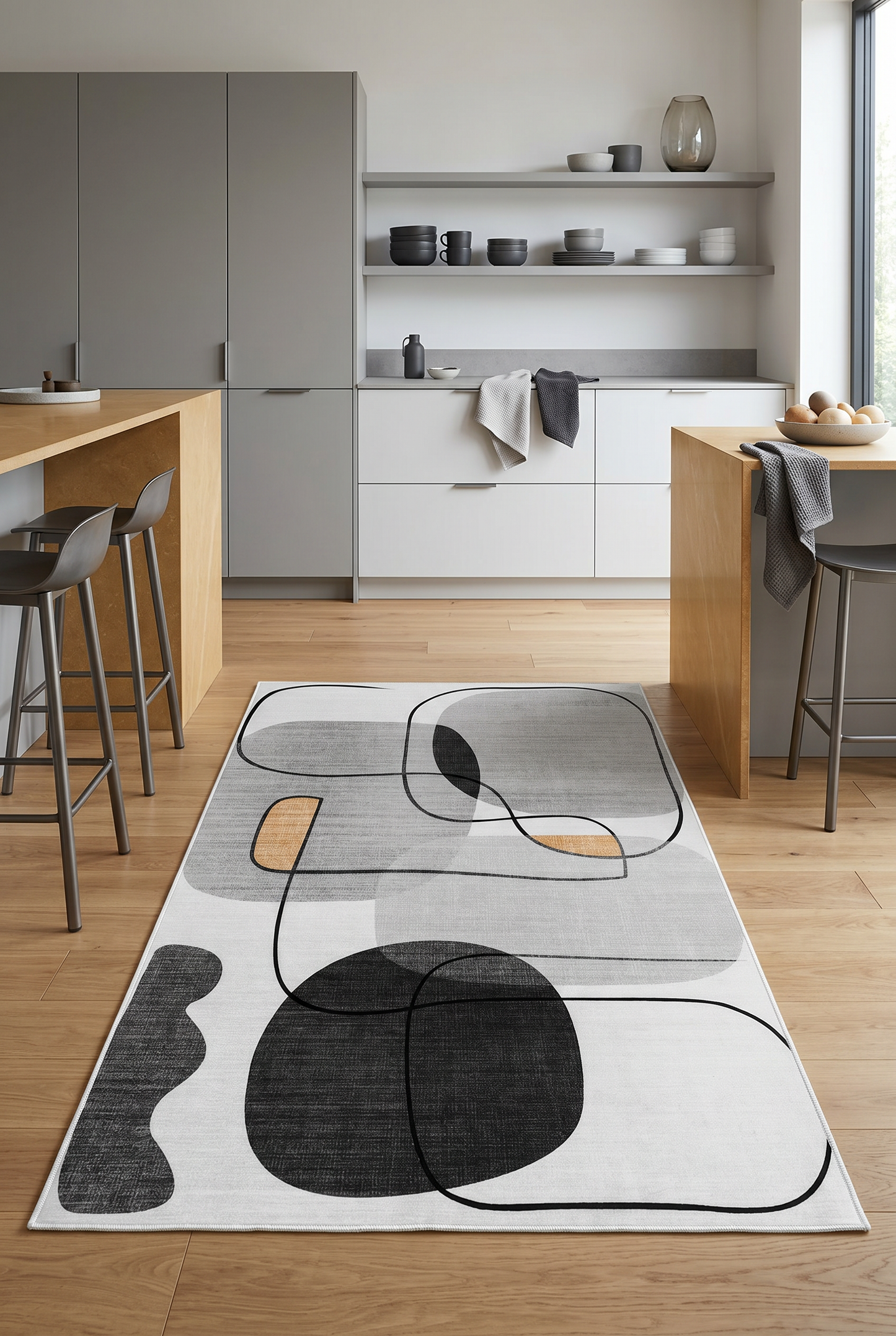 West Home Digital Print Washable Non-Slip Living Room, Kitchen and Hallway Rug - 578 Grey