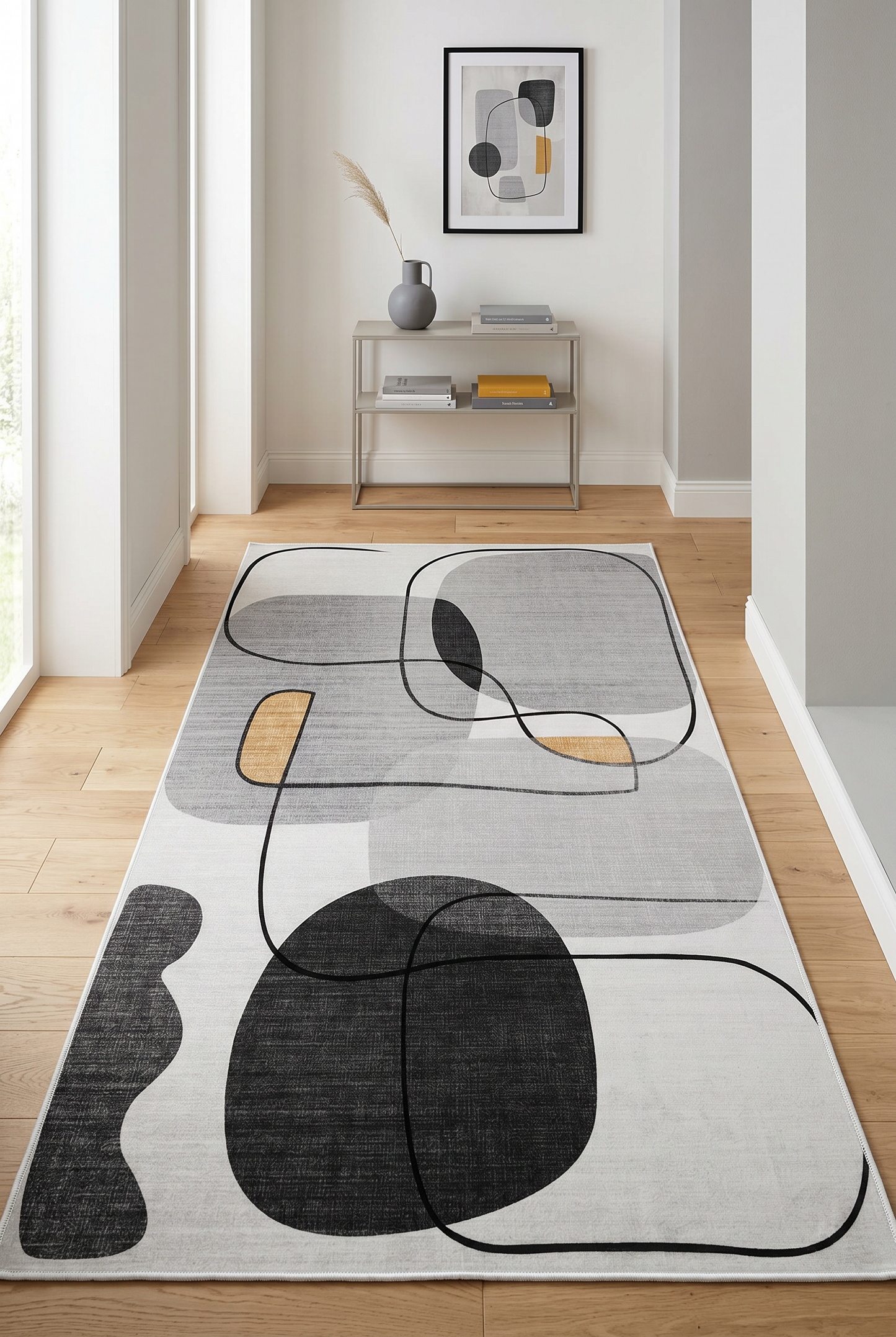 West Home Digital Print Washable Non-Slip Living Room, Kitchen and Hallway Rug - 578 Grey