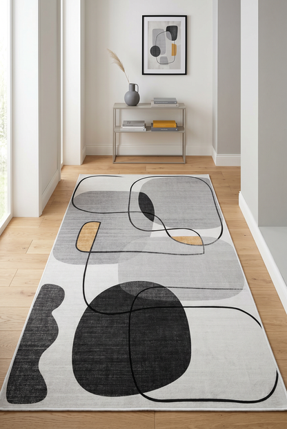 West Home Digital Print Washable Non-Slip Living Room, Kitchen and Hallway Rug - 578 Grey