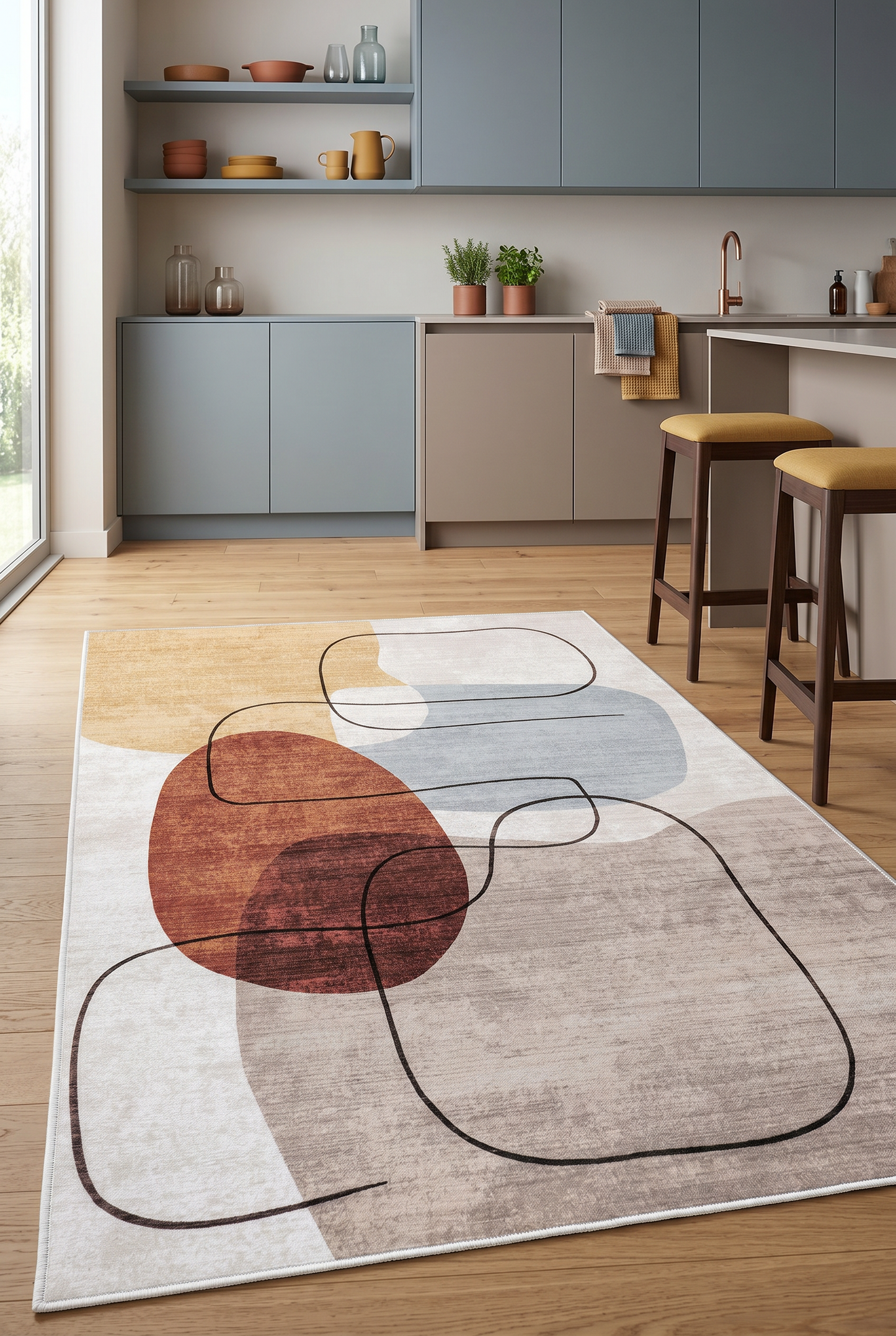 West Home Digital Print Washable Non-Slip Base Living Room, Kitchen and Hallway Rug - 578 Multy