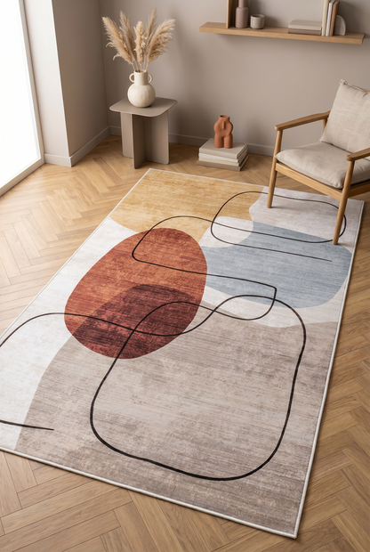West Home Digital Print Washable Non-Slip Base Living Room, Kitchen and Hallway Rug - 578 Multy