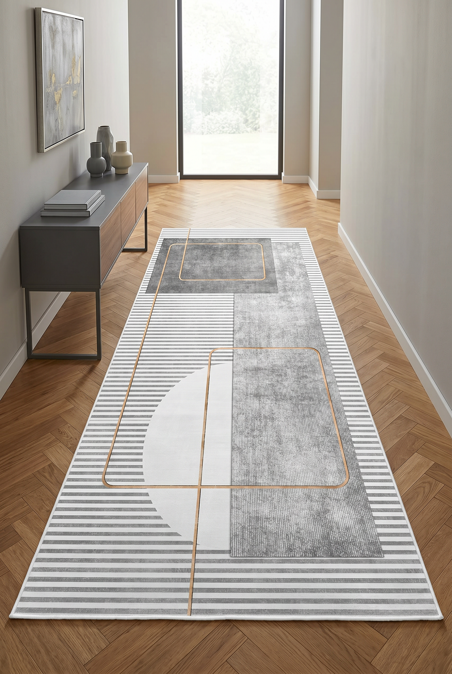 West Home Digital Print Washable Non-Slip Living Room, Kitchen and Hallway Rug - 579 Grey