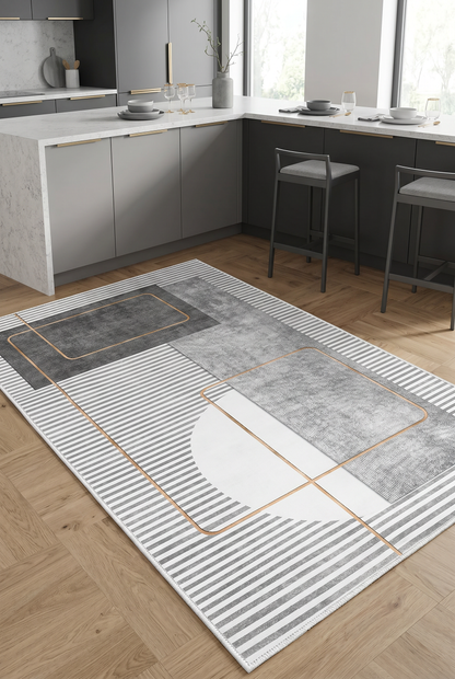 West Home Digital Print Washable Non-Slip Living Room, Kitchen and Hallway Rug - 579 Grey
