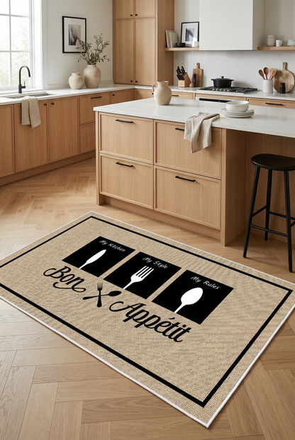 West Home Digital Print Washable Non-Slip Kitchen Rug - 583 Beige
