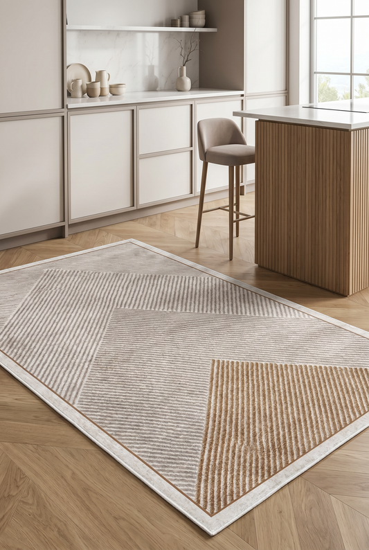 West Home Dijital Baskılı Yıkanabilir Kaymaz Taban Salon, Mutfak ve Yolluk Halısı-586 Sand
