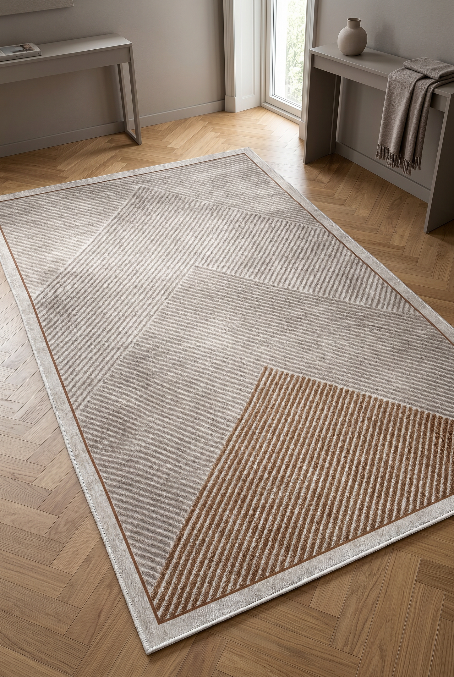 West Home Dijital Baskılı Yıkanabilir Kaymaz Taban Salon, Mutfak ve Yolluk Halısı-586 Sand
