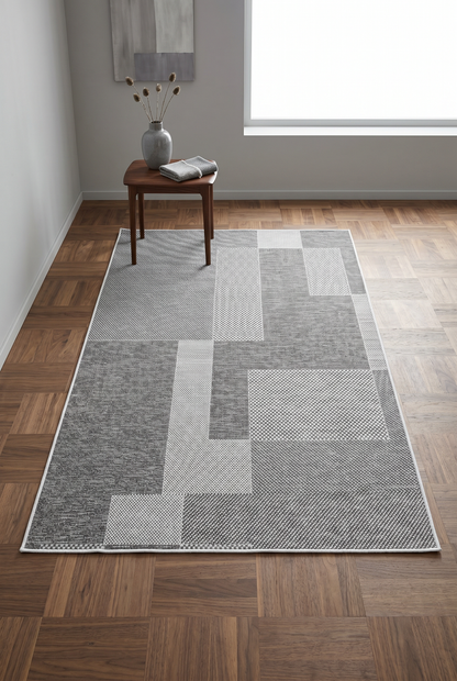 West Home Digital Print Washable Non-Slip Living Room, Kitchen and Hallway Rug - 593 Grey