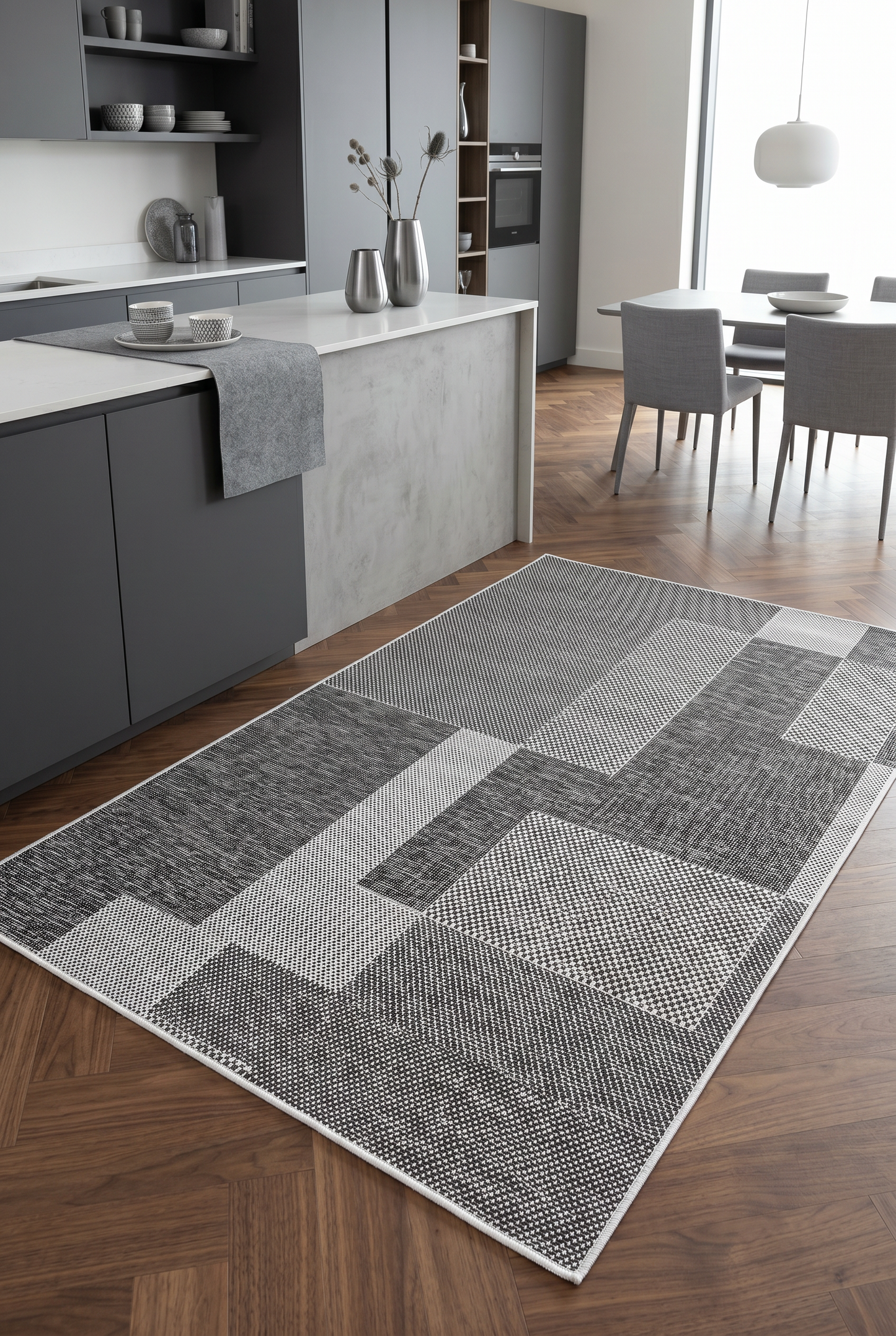 West Home Digital Print Washable Non-Slip Living Room, Kitchen and Hallway Rug - 593 Grey