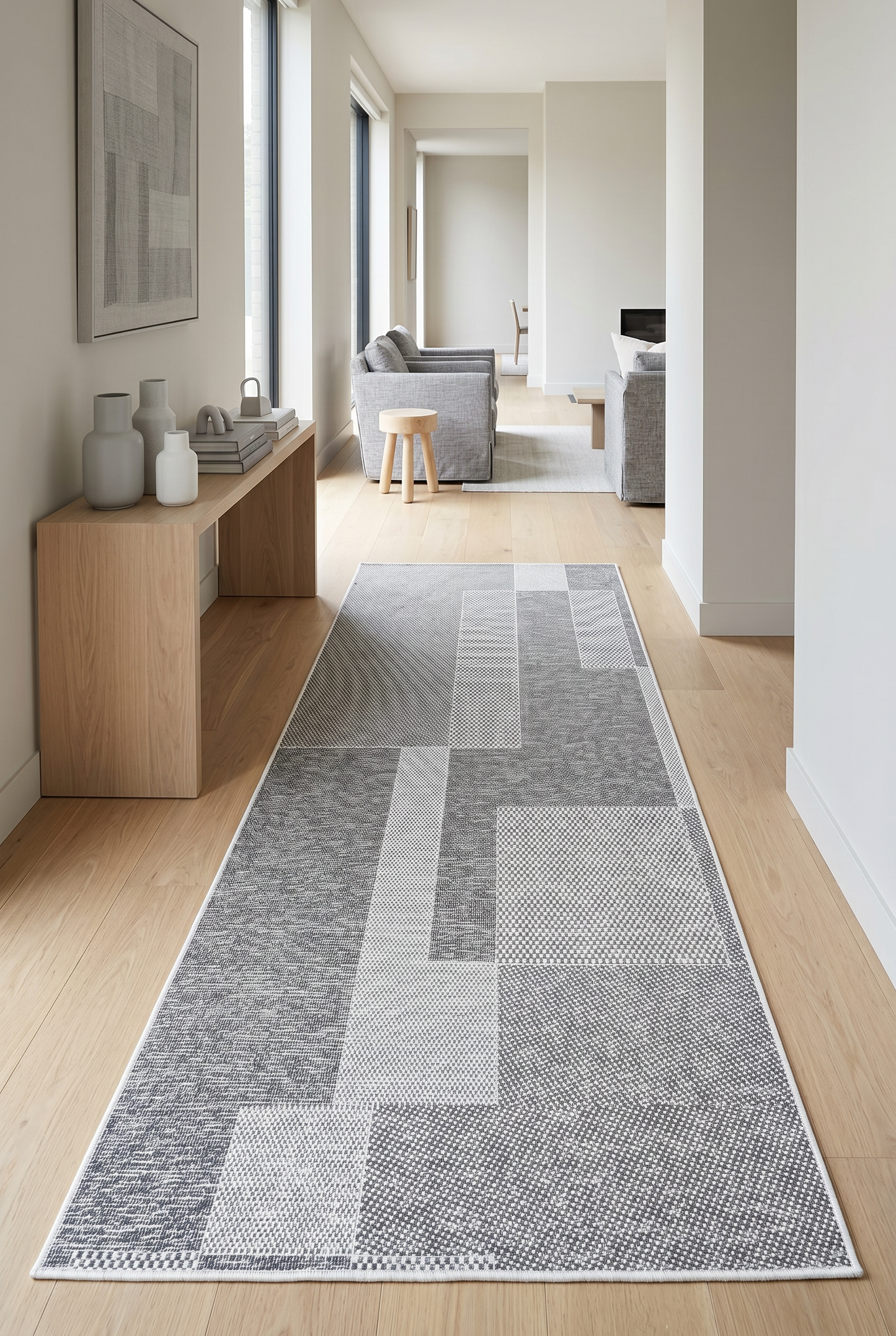 West Home Digital Print Washable Non-Slip Living Room, Kitchen and Hallway Rug - 593 Grey