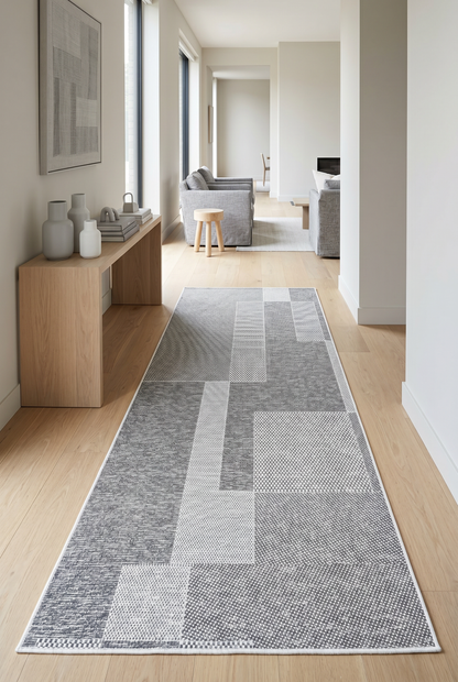 West Home Digital Print Washable Non-Slip Living Room, Kitchen and Hallway Rug - 593 Grey
