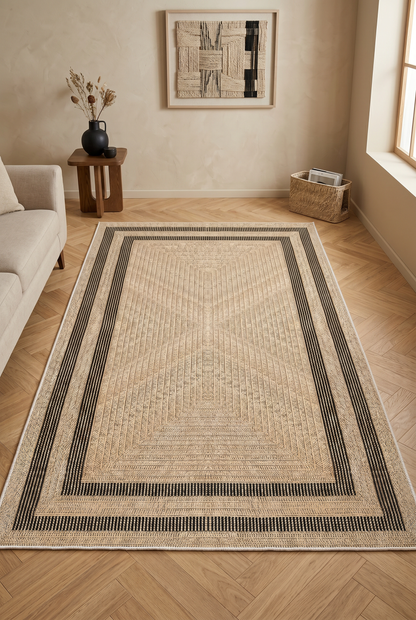West Home Digital Print Washable Non-Slip Living Room, Kitchen and Hallway Rug - 594 Beige