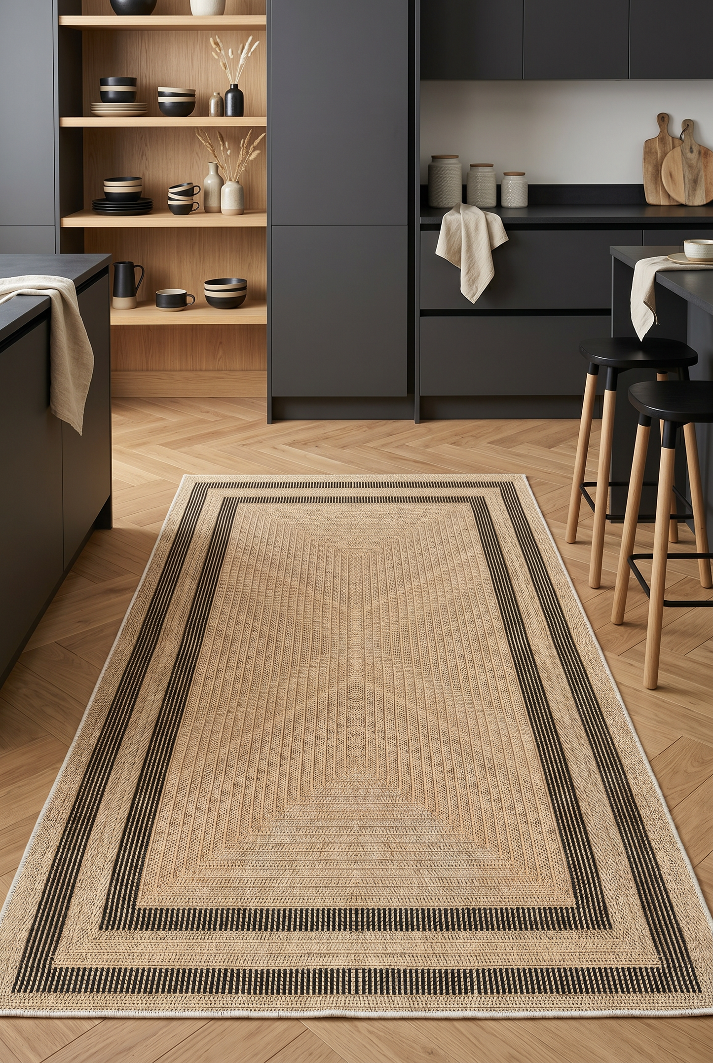 West Home Digital Print Washable Non-Slip Living Room, Kitchen and Hallway Rug - 594 Beige