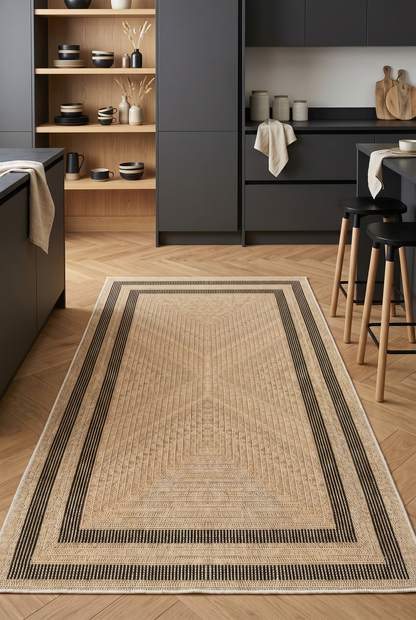 West Home Digital Print Washable Non-Slip Living Room, Kitchen and Hallway Rug - 594 Beige