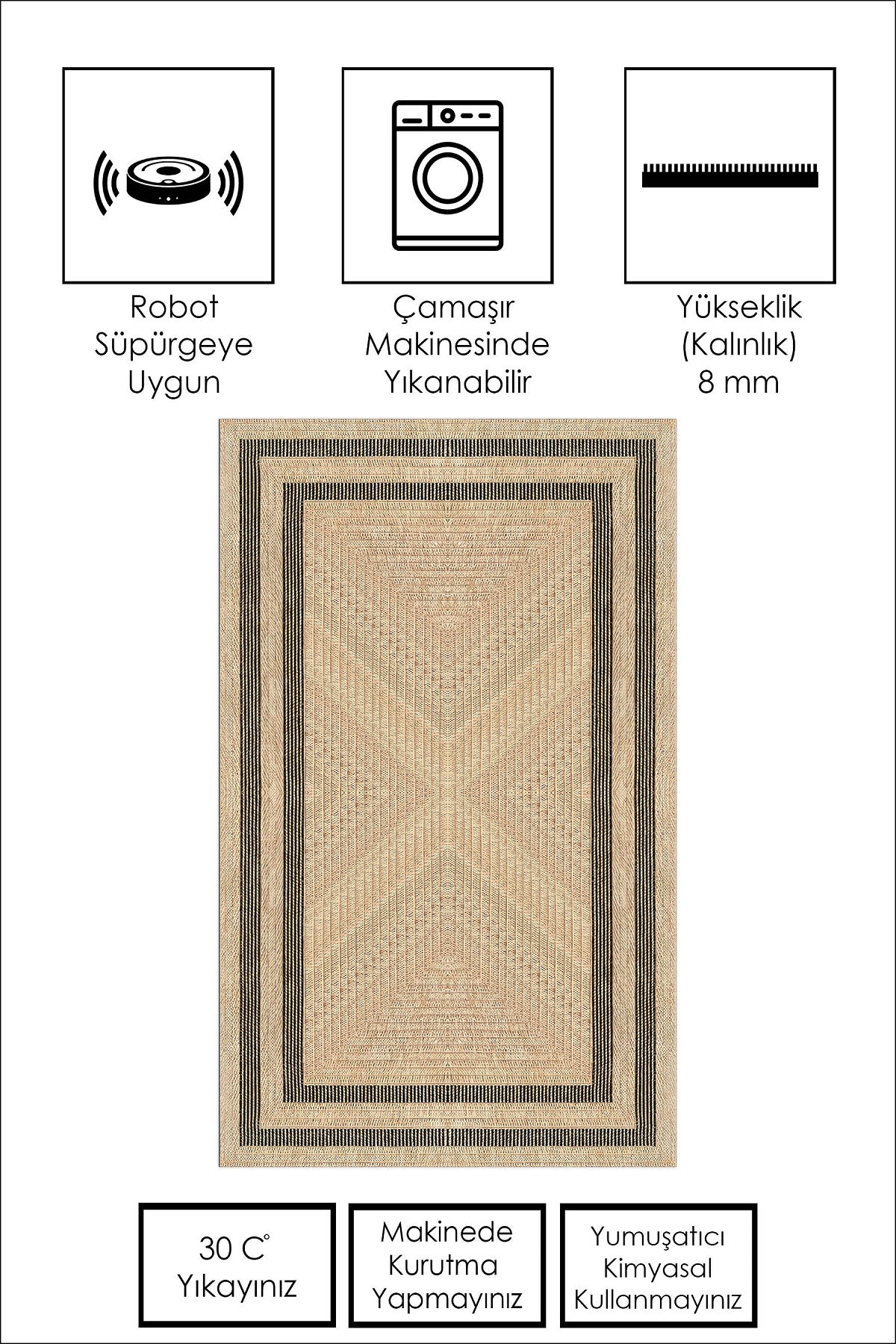 West Home Dijital Baskılı Yıkanabilir Kaymaz Taban Salon, Mutfak ve Yolluk Halısı-594 Beige