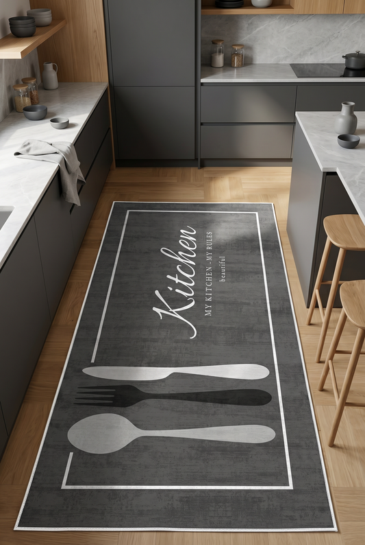 West Home Dijital Baskılı Yıkanabilir Kaymaz Taban Mutfak Halısı-599 Grey