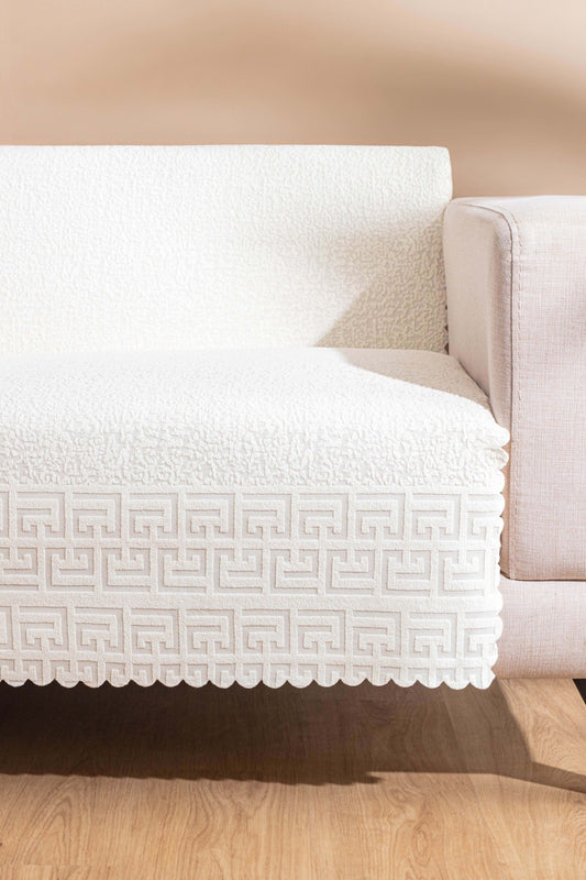 West Home Premium Kaymaz Koltuk Örtüsü Üç Kişilik Yıkanabilir Leke Tutmaz Beyaz Çekyat Şalı