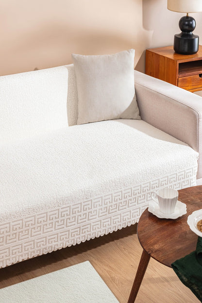 West Home Premium Kaymaz Koltuk Örtüsü Üç Kişilik Yıkanabilir Leke Tutmaz Beyaz Çekyat Şalı