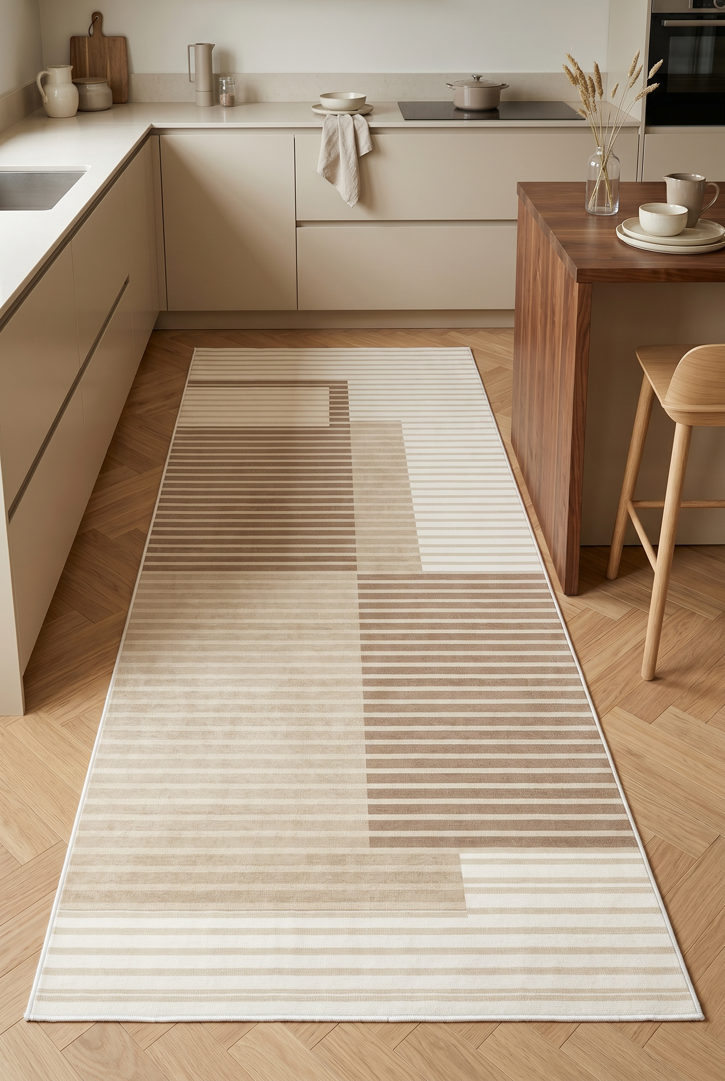 West Home Digital Print Washable Non-Slip Living Room, Kitchen and Hallway Rug - 601 Beige