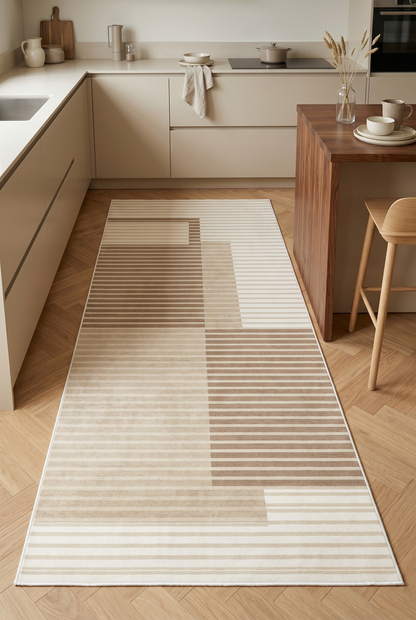 West Home Digital Print Washable Non-Slip Living Room, Kitchen and Hallway Rug - 601 Beige