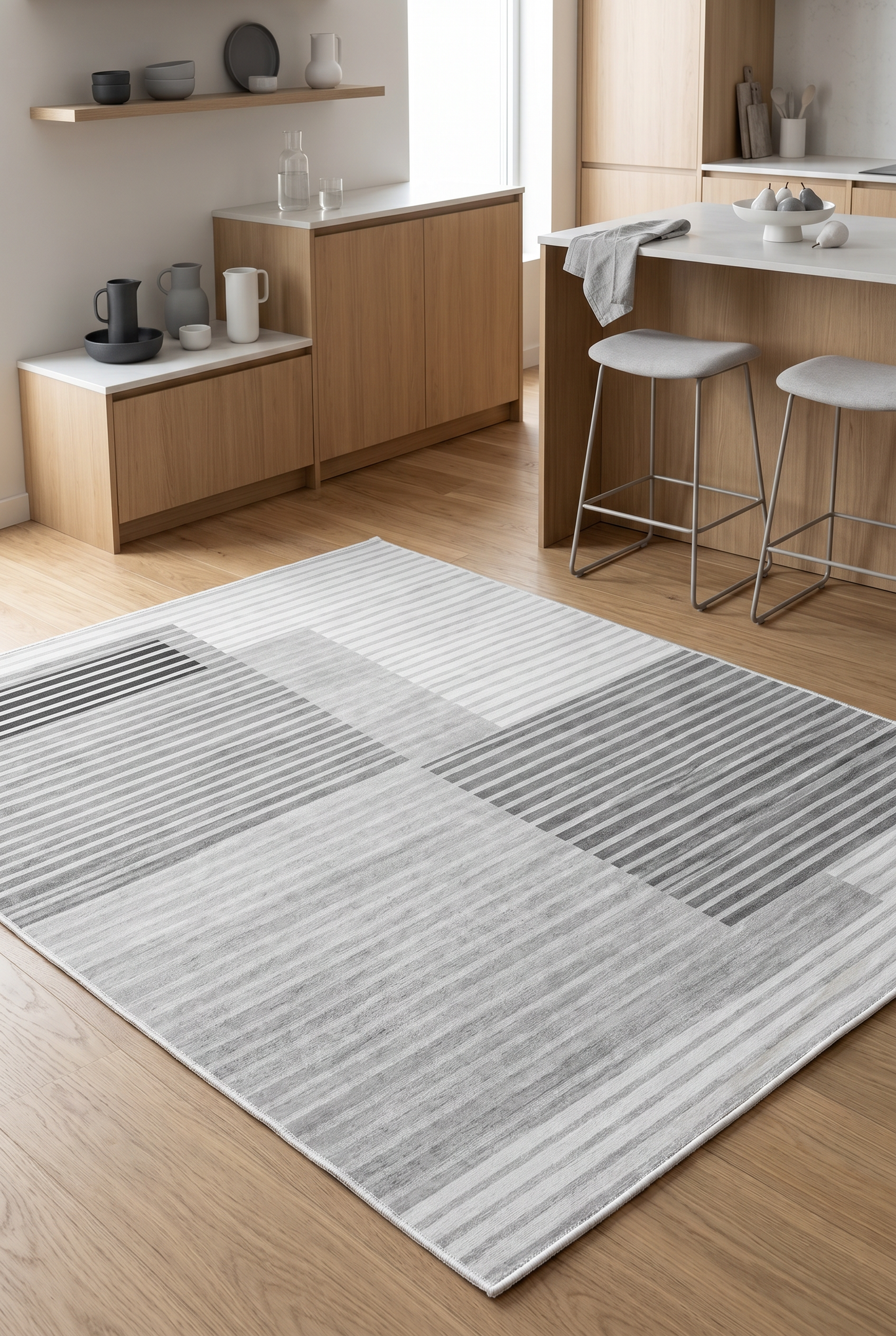 West Home Digital Print Washable Non-Slip Living Room, Kitchen and Hallway Rug - 601 Grey