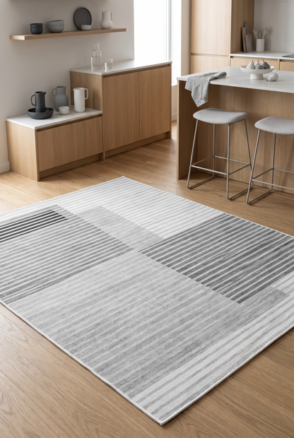 West Home Digital Print Washable Non-Slip Living Room, Kitchen and Hallway Rug - 601 Grey