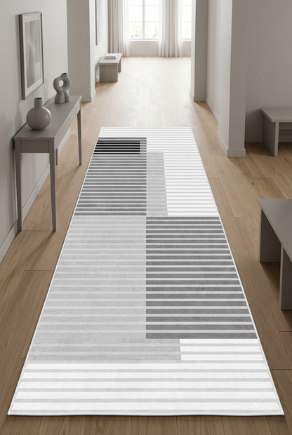 West Home Digital Print Washable Non-Slip Living Room, Kitchen and Hallway Rug - 601 Grey