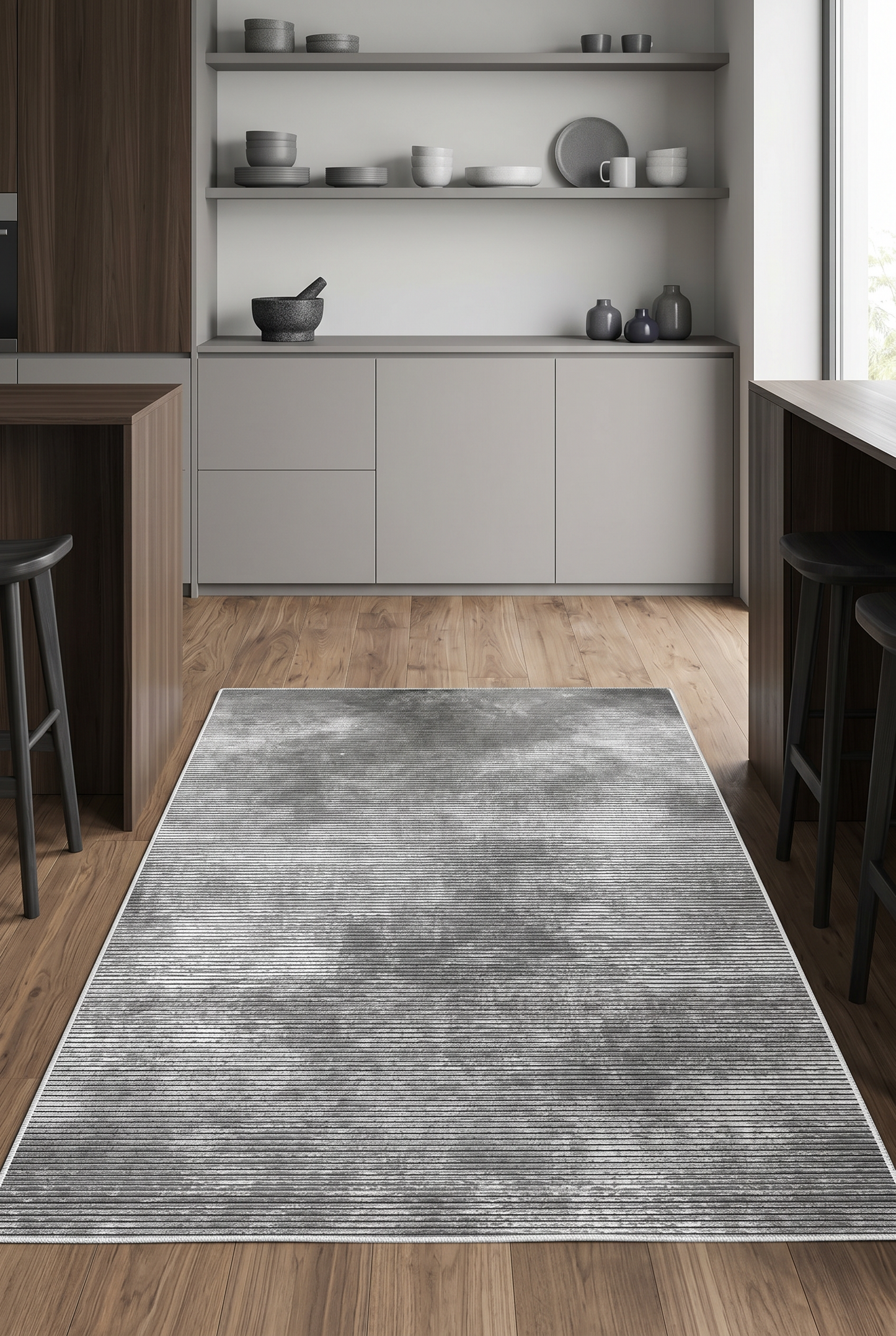 West Home Digital Print Washable Non-Slip Living Room, Kitchen and Hallway Rug - 610 Grey