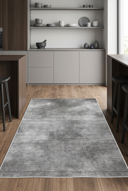 West Home Digital Print Washable Non-Slip Living Room, Kitchen and Hallway Rug - 610 Grey