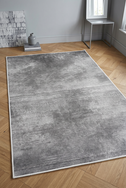 West Home Digital Print Washable Non-Slip Living Room, Kitchen and Hallway Rug - 610 Grey