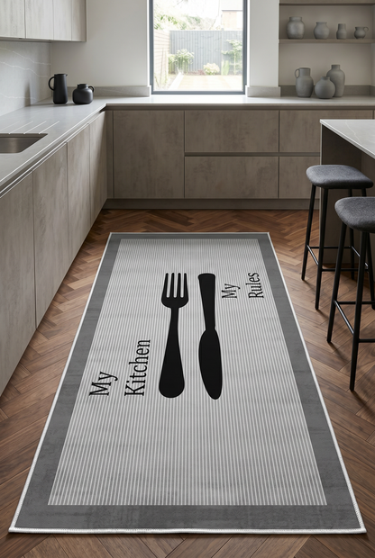 West Home Digital Print Washable Non-Slip Kitchen Rug - 611 Grey