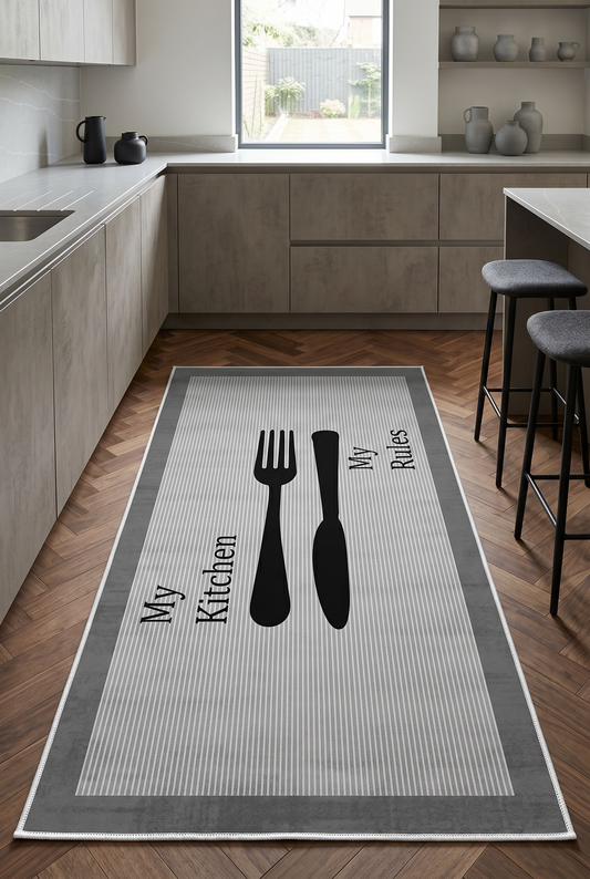 West Home Digital Print Washable Non-Slip Kitchen Rug - 611 Grey