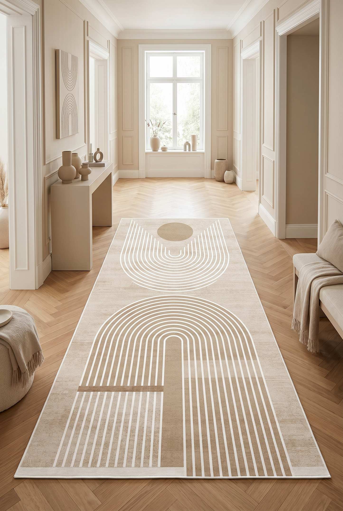 West Home Dijital Baskılı Yıkanabilir Kaymaz Taban Salon, Mutfak ve Yolluk Halısı-613 Beige